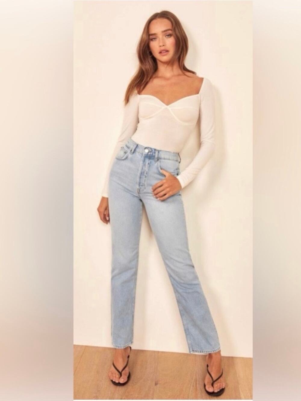 Reformation High Rise Straight Jeans in Tahoe size 24